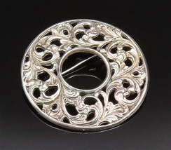 TINN NORWAY 925 Silver - Vintage Round Openwork Leaf Swirl Brooch Pin - ... - $185.32