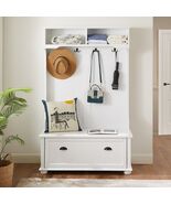 Coastal Hall Tree Bench w/ Shoe Storage &amp; Shelves - White - $189.99