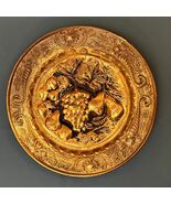 Vintage Italian Embossed Brass Wall Plate 14&quot; Fruit &amp; Grapes Milano Deco... - $37.99