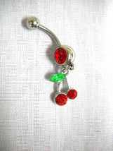 New Simple Viva Las Vegas Twin Cherries / Cherry W Red Cz Belly Bar Navel Ring - £4.67 GBP