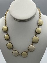 Necklace Gold Tone with Graduated Ivory Squares Three Inch Extension  17 Inches - £9.02 GBP