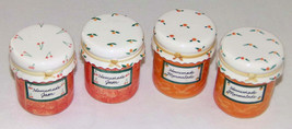 Vintage Ceramic Jam Marmalade Jars Lidded Canister Hand Painted Fruit Motif 4pcs - £19.73 GBP