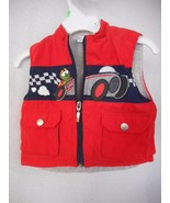 Red turtle race car vest zip front 3 / 6 months grey fleece like inside - $405.05 MXN
