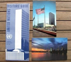 1966 UNITED NATIONS Visitors Guide Brochure &amp; 2 UN Postcards Glossy Unused - $3.99