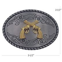 Golden Crossed Guns Design Silver Metal Belt Buckle image 2