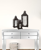 Set of Three Black Glass and Metal Geometric Floor Lantern Candle Holders - $2,827.01 MXN