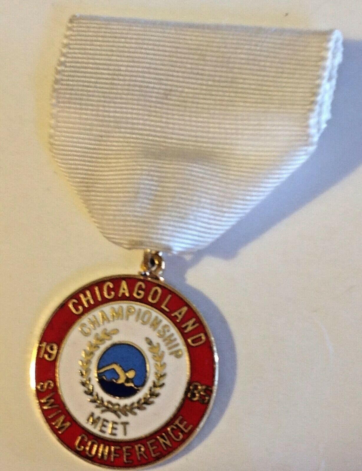 Chicagoland Championship Meet Swim Conference 1985 School Medal White Ribbon - £7.87 GBP