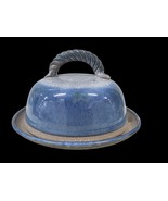Studio Pottery Blue Speckled Glazed Covered Cheese Butter Dish Rope Handle - $48.55 CAD