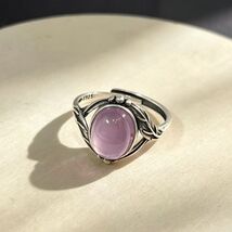 Natural Amethyst Ring*Adjustable* Sterling Silver Leaf Band Vintage Boho... - $40.00
