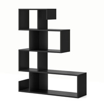 5-Tier S-Shaped Bookshelf Geometric Z-Shelf Bookcase with Open Cubes-Bla... - $78.99