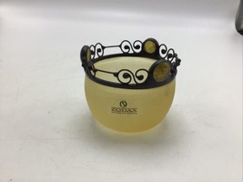Zodax Candle Holder Glass Tea Light Votive Yellow Gold Opaque Black Metal - £16.48 GBP