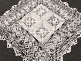 White 100% Cotton Handmade Crochet Lace 33X33&quot;&quot; Tablecloth End Side Tabl... - $42.00