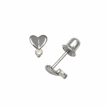 Children 14K Solid White Gold Baby Girl Heart  Stud Earrings Screw Back - $41.57