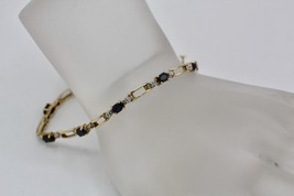10K Yellow Gold Dark Blue Sapphire Diamond Accent Rectangle Link Tennis Bracelet - £255.32 GBP