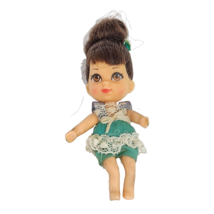 Vintage 1966 Mattel Liddle Kiddles Pretty Priddle Brown Hair Green Outfit - £22.96 GBP