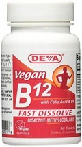 NEW Deva Vegan Vitamins Sublingual B12 with Folic Acid 1000 mcg Tablets 90 Count - £9.72 GBP