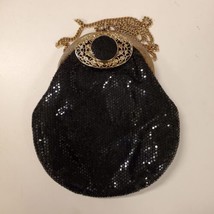 Lumured Black Sequin Purse with Gold Strap and Kiss Lock - £23.34 GBP