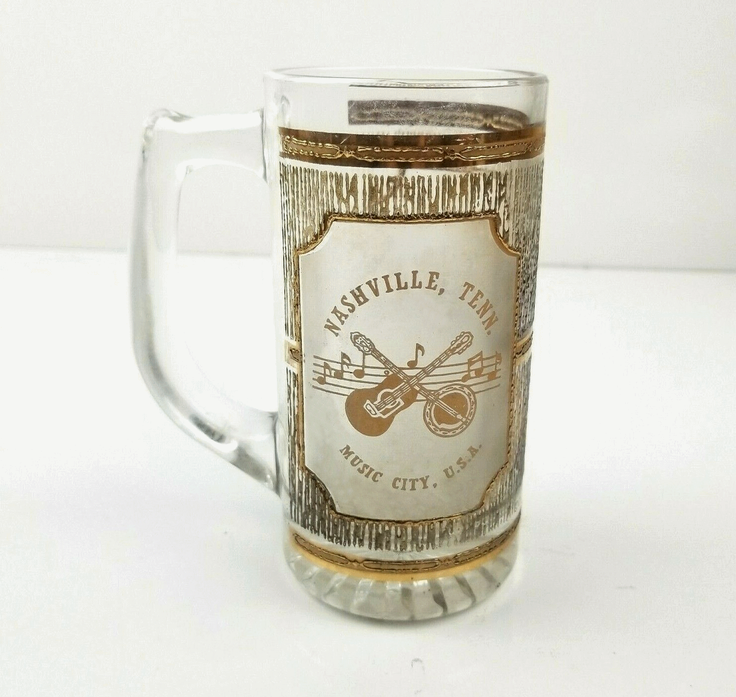 Primary image for Nashville Beer Mug Music City USA Souvenir Culver Glass Stein 22K Gold Vintage