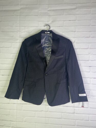 Calvin Klein Big Boys Size 10 Formal Suit Blazer Jacket Black Jacquard Slim Fit - $69.29