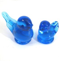 Blue Bird of Happiness Art Glass Figurine Set Signed Leo Ward Ozark Stidio vtg - £14.00 GBP