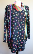 Vtg 80s Barbara Gerwit L Black Colorful Dot Tunic Top Slits Cowl Neck - £20.86 GBP