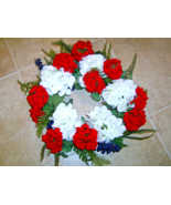 24" Geranium, Hydrangea and Blueberry Wreath Valerie Par Hill Red White ... - $29.69