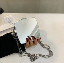 Silver Metal Box Bag Ladies Party Clutch Bag Evening Bag Chain Purse Crossbody M - £27.21 GBP