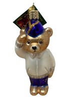 Old World Christmas Veteran Bear Holiday Ornament Hand blown glass 5 inch  - £9.60 GBP