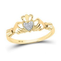 Diamond Claddagh Ring 10k Yellow Gold  Crown - £189.48 GBP