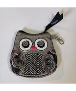 Thirty-One Owl Coin Purse Gray Black Pink Nose Mini Clip Boho Change Pouch - $272.80 MXN