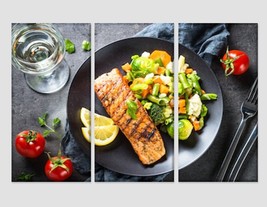 Grilled Salmon Fillet Fish Canvas Print Restaurant Decor Grilled Vegetables Prin - £39.16 GBP