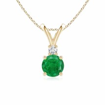 ANGARA Round Emerald Solitaire V-Bale Pendant with Diamond in 14K Solid Gold - $1,097.10