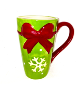 Coffee Cocoa MUG Snowflake and Polka Dot Green Red Christmas Holiday Winter - £9.13 GBP