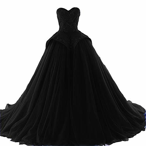 Kivary Beaded Lace Applique Peplum Long Ball Gown Formal Prom Evening Dress Blac