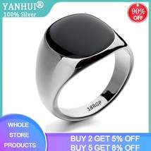 YANHUI Top Quality Black Stone Ring With 18KRGP Stamp 18K Gold Color Rare Natura - £9.46 GBP