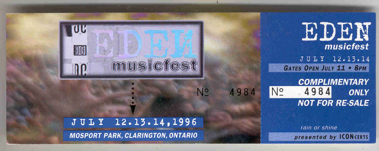 EDEN FESTIVAL Tragically Hip Live The Cure Bush Sloan Mosport 1996 Ticke... - $9.75