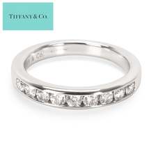 Tiffany &amp; Co. Platinum Shared Channel Set .24ct Diamond Wedding Band Ring 5.5 - £1,486.87 GBP