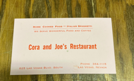 Vintage Cora&#39;s and Joe&#39;s restaurant Las Vegas business card - $19.75