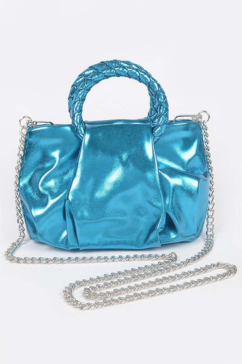 Metallic Top Handle Crossbody Bag  (Blue) - $27.99
