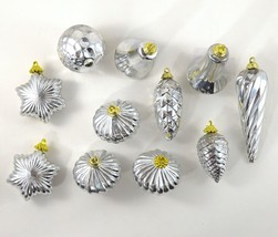 Christmas Ornaments Shatterproof Shiny Silver w/Gold Tops (Lot of 11) Vintage - £11.73 GBP