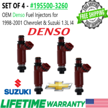 OEM Denso x4 Fuel Injectors for 1998-2001 Chevrolet &amp; Suzuki 1.3L I4 195500-3260 - £67.65 GBP