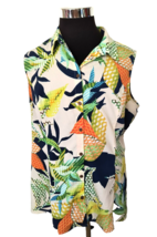 Alia Blouse Women&#39;s Size XXL Multicolor Hawaiian Tropics Sleeveless Butt... - £14.91 GBP