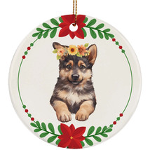 Cute German Shepherd Puppy Dog Head Flower Wreath Christmas Ornament Gift Decor - £11.80 GBP