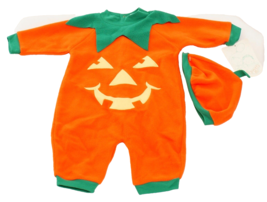 Babygro Infant 3-6 Months Orange Green Pumpkin Fleece Sleeper &amp; Hat Halloween - $24.74