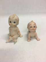 PAIR LEFTON ? Cupie Kewpie Baby Figurine Porcelain Bisque Sad Pout Winking - £33.22 GBP
