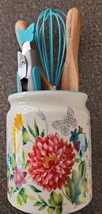 Pioneer Woman ~ Blooming Bouquet ~ 3.5 x 4.25 Ceramic Crock 4-Pc. Mini Utensils - £20.74 GBP