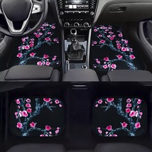 4PCS JDM Sakura Pink Flower Black Fabric Floor Mats Interior Carpets Uni... - £35.39 GBP
