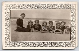 RPPC Victorian Ladies Swimsuits Lying on Beach Fancy Border Postcard J25 - $12.95