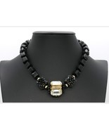 Miriam Haskell Signed Estate Set Black Gold Clear Glass Choker Necklace ... - $495.00
