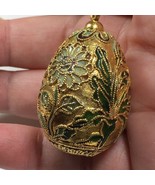 Floral Enamel Cloisonné Egg shape Pendant Necklace 24&quot; - £22.80 GBP